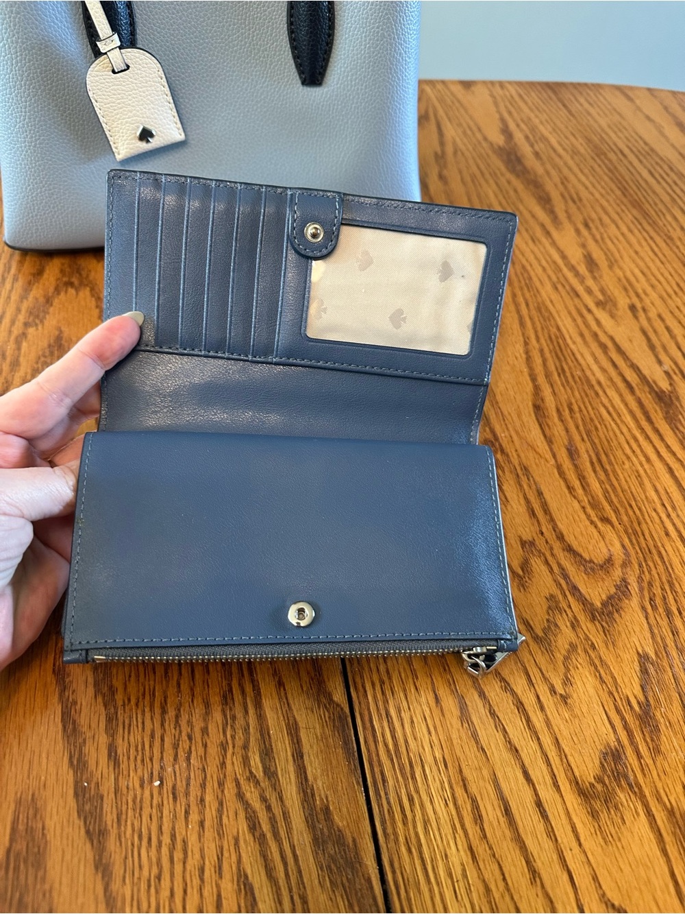 Kate Spade Light Blue and Navy Blue Leather Purse/Handbag with Matching Wallet - Picture 4 of 15